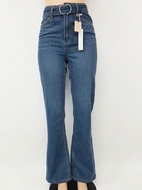 Tgla Women’s High-Rise Flare Jeans with Ring Belt — Blue Size 26